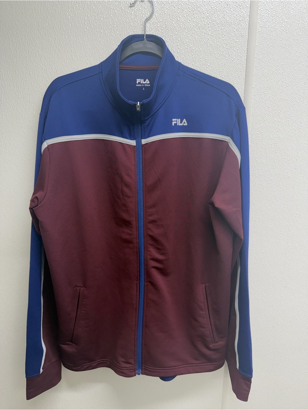 FILA Men’s Large Blue Burgundy Colorblock Track Jacket